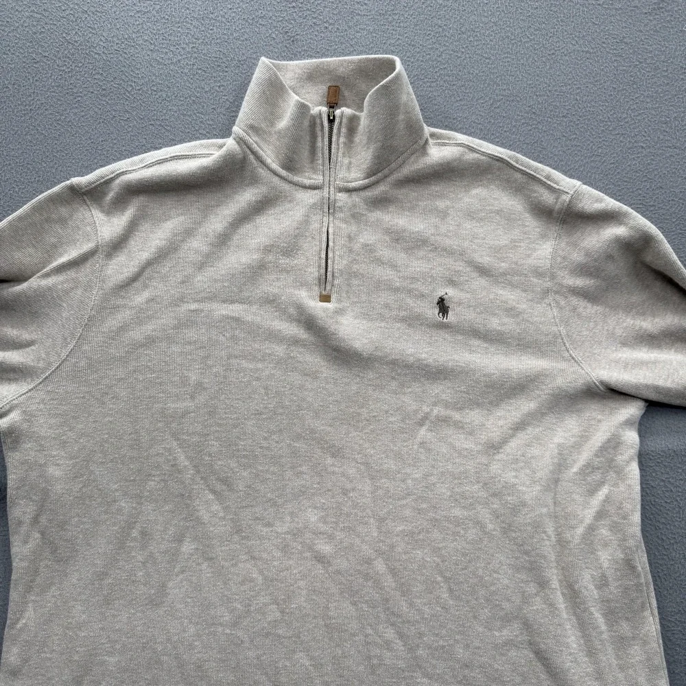 Polo Ralph Lauren Sweatshirt Mens XL Beige 1/4 Zip Mock Neck Cotton‎ Pullover